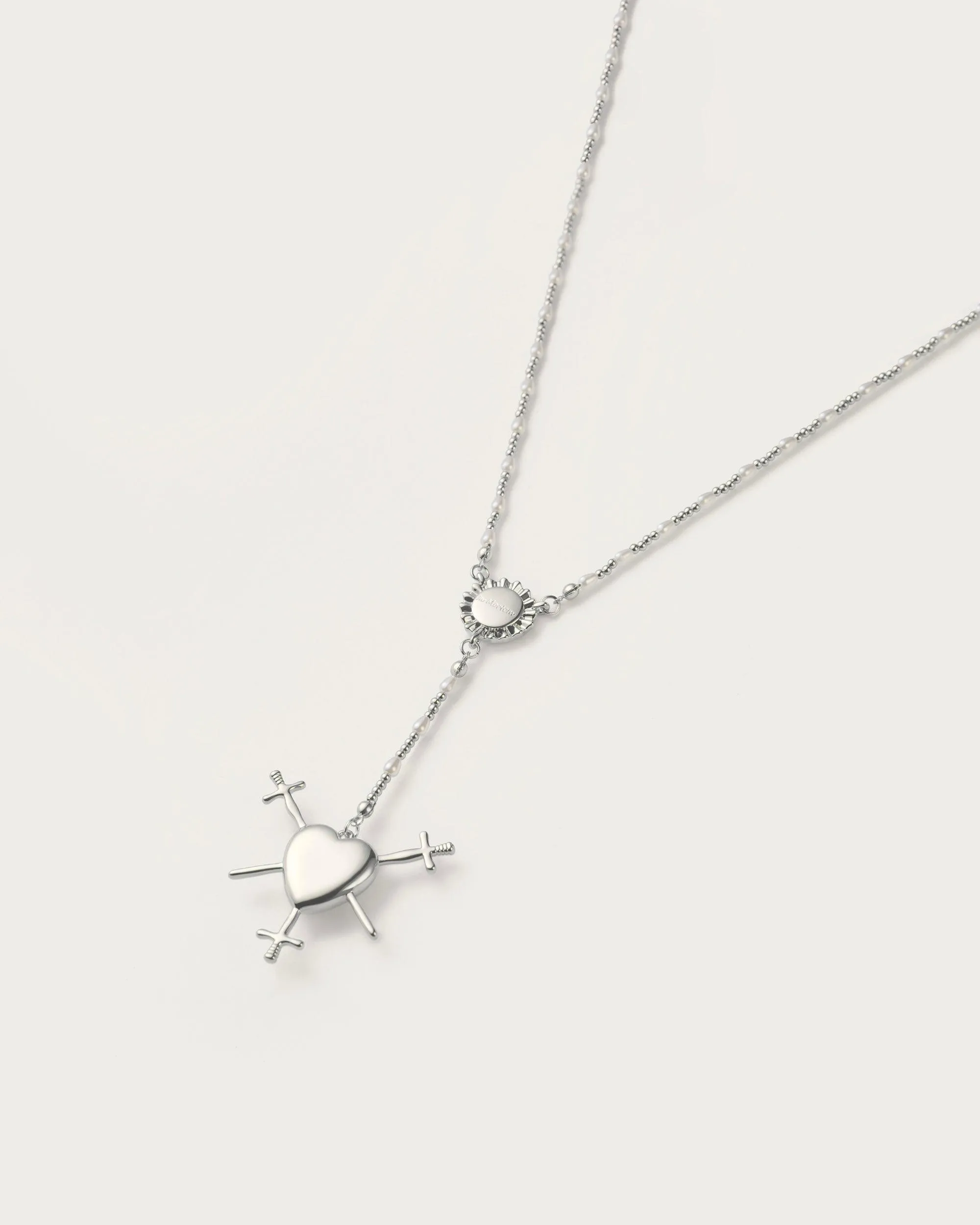 Three of Swords Rosary Necklace in Silver