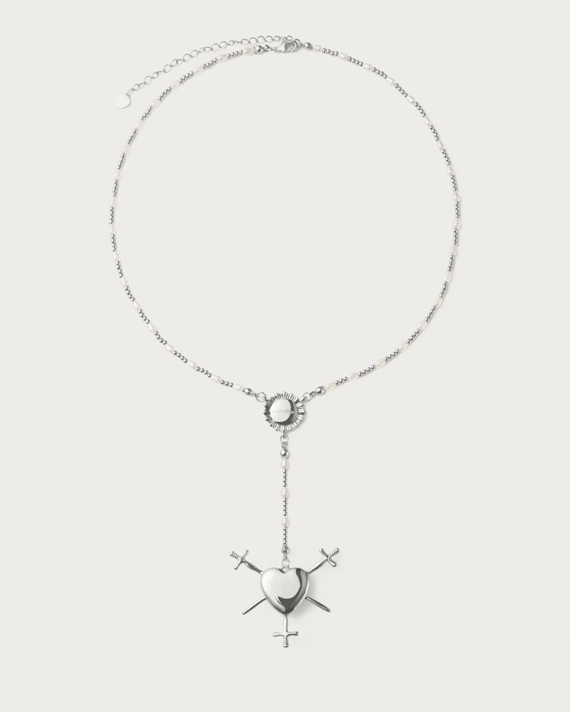 Three of Swords Rosary Necklace in Silver