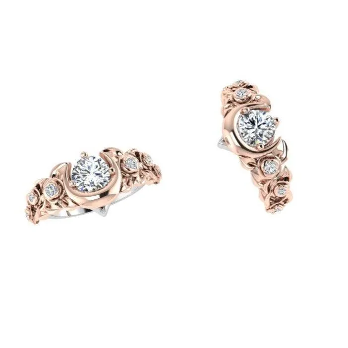 Two Tone Gold Flower and Moon Ring