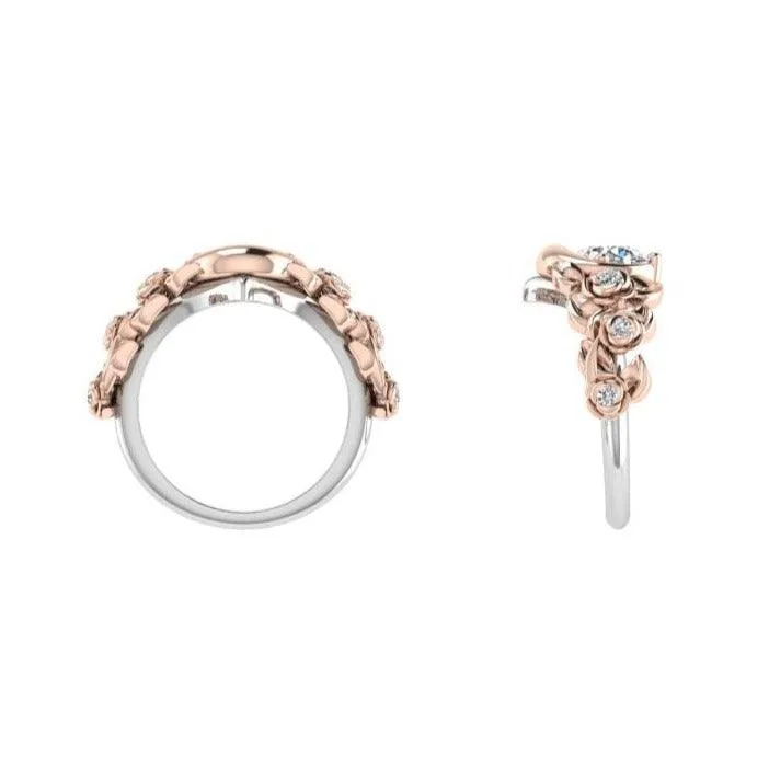Two Tone Gold Flower and Moon Ring