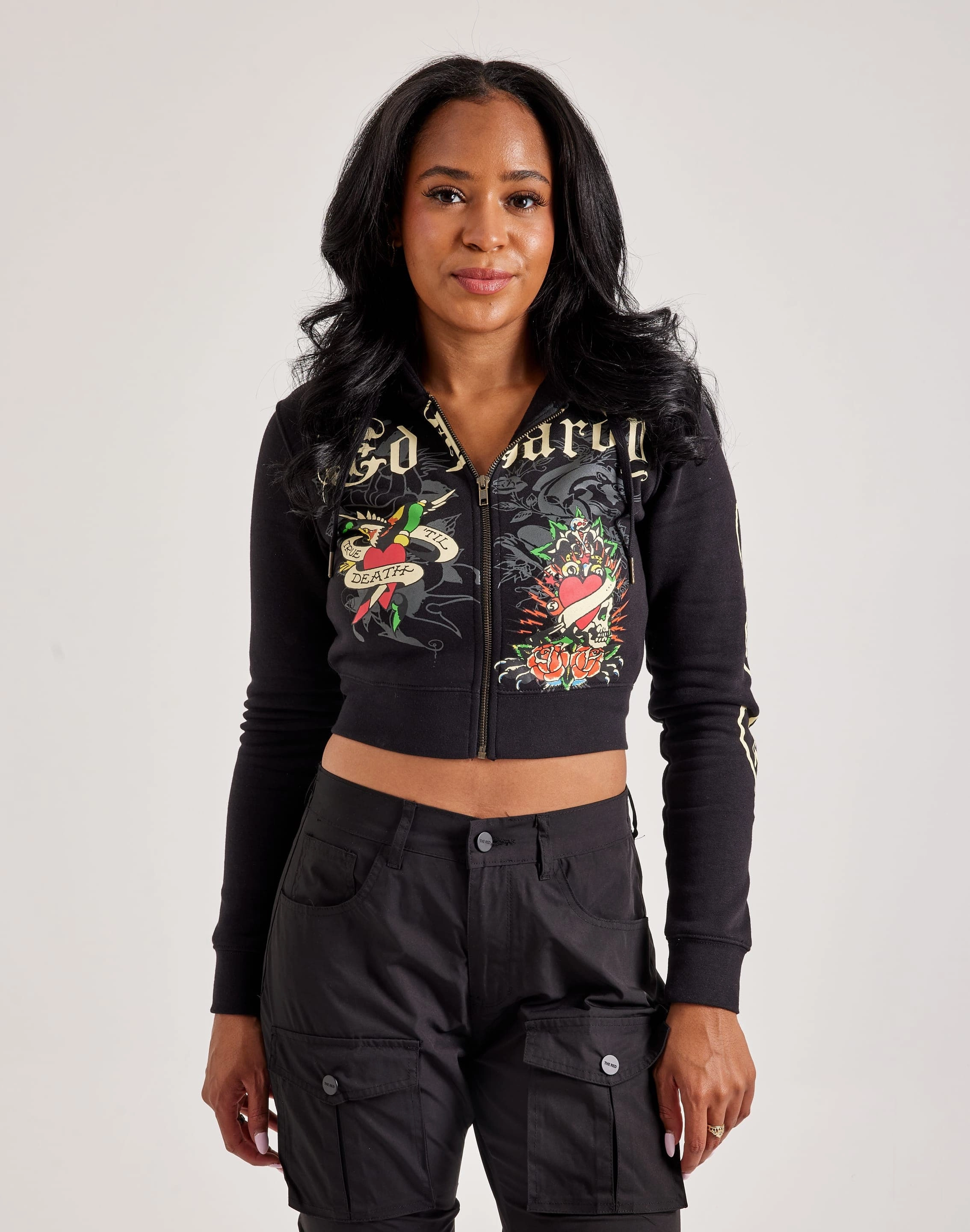 Ed Hardy Rose Skull Full-Zip Fleece Hoodie Minimalist fashion Clearance fashion
