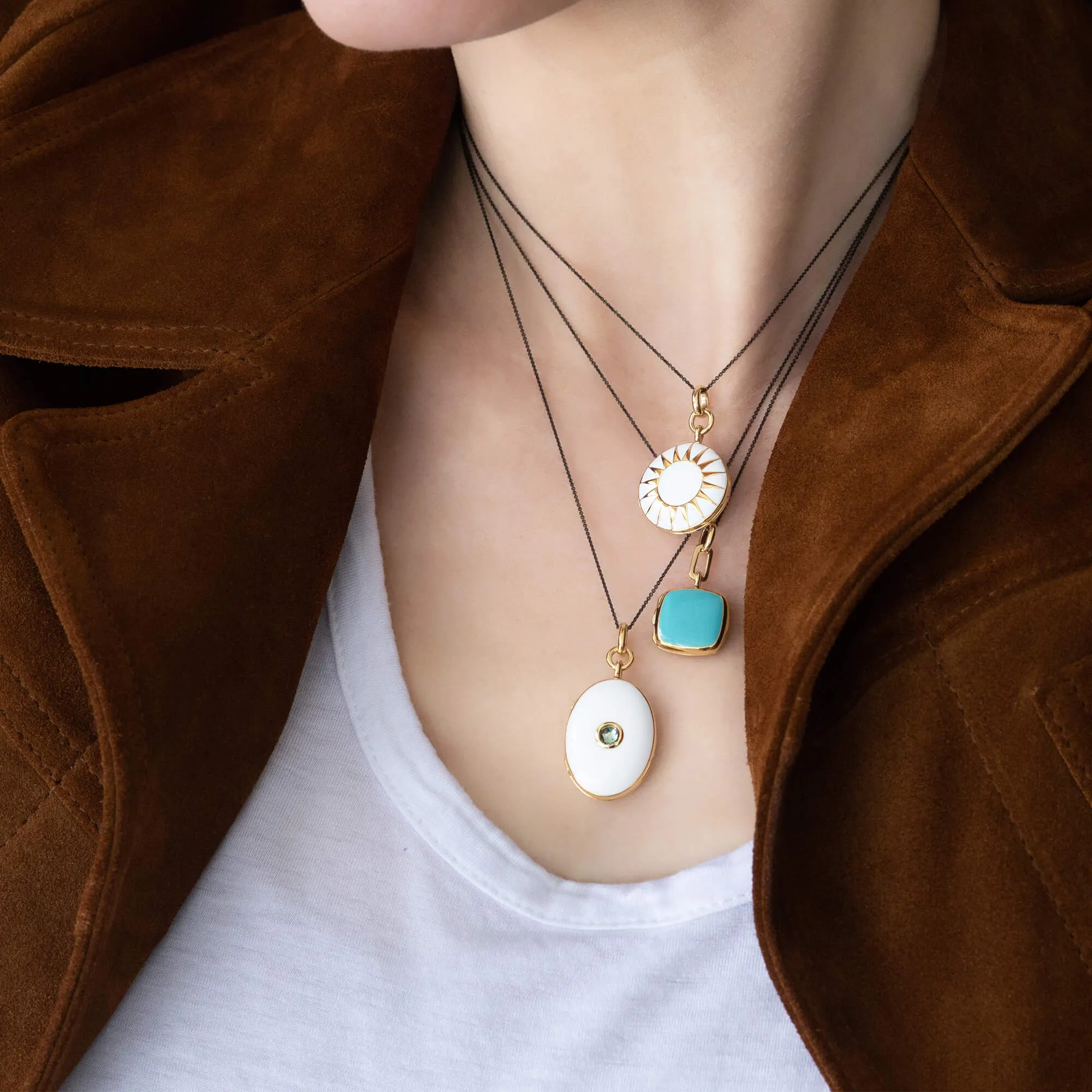 White Enamel and Vermeil Round Locket